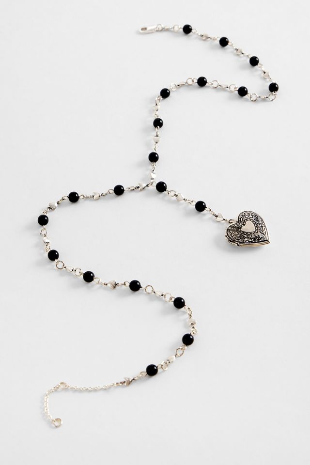 Silence + Noise Schwarze Perlen Herz Lariat Halskette #2