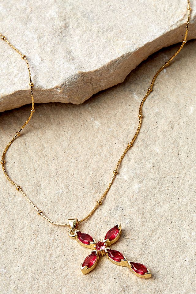 Collar de cruz de cristal rojo chapado en oro zambah #2