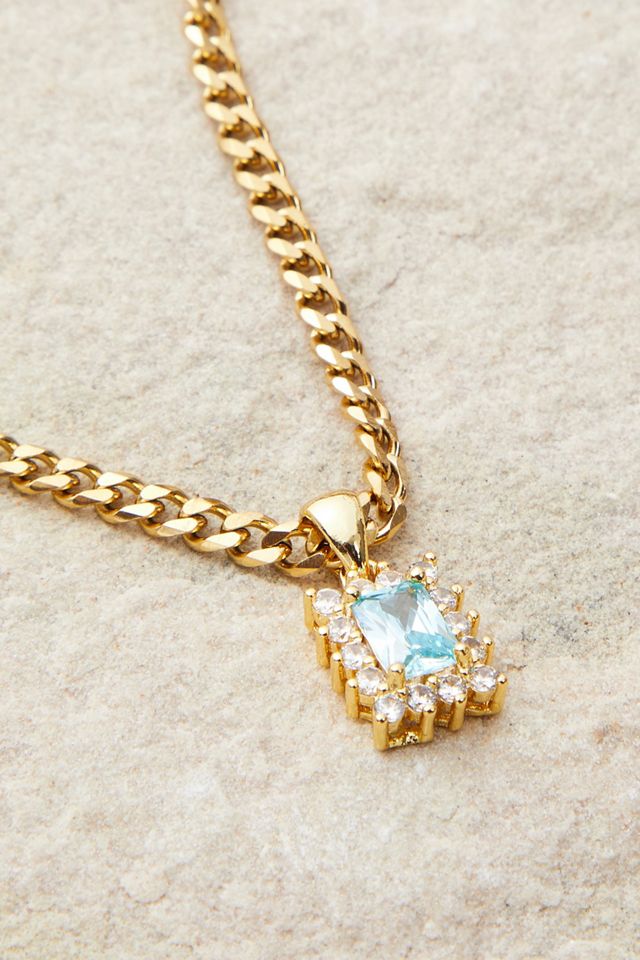 Zambah chapado en oro azul cuadrado Zirconia charm collar #1