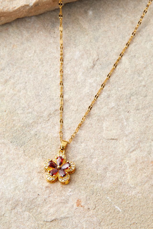 Collier fleur pierre marron plaqué or Zambah #1
