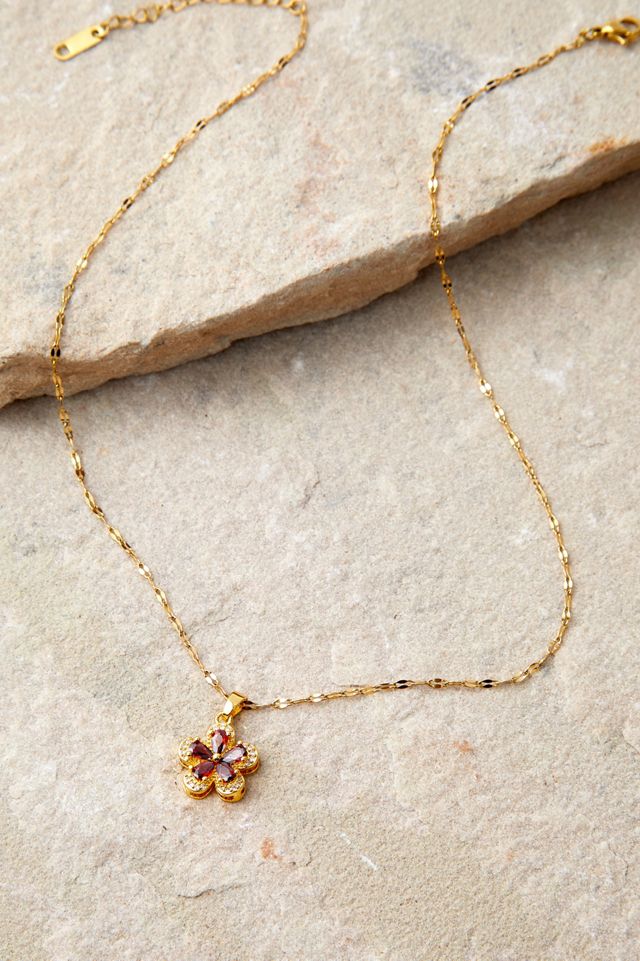 Collier fleur pierre marron plaqué or Zambah #2