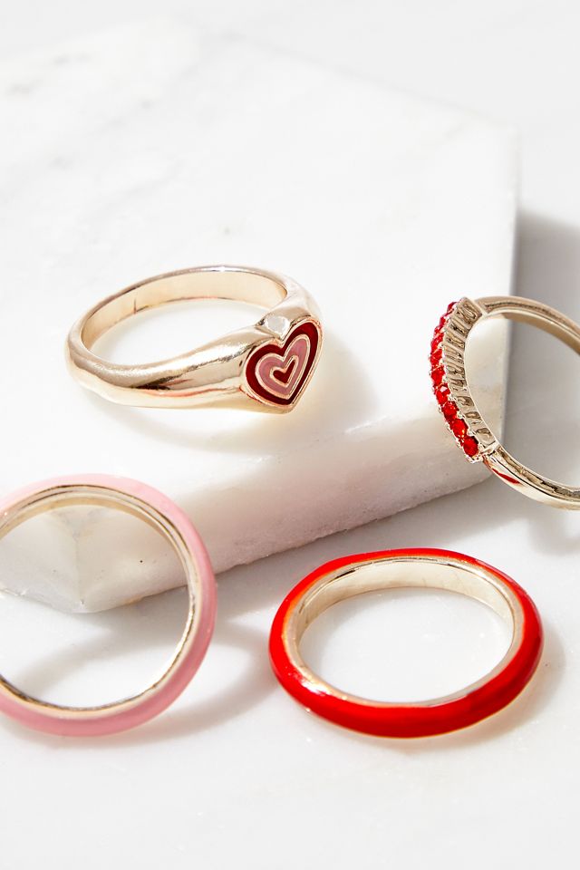 Mixed Enamel Rings 4Pack Urban Outfitters UK