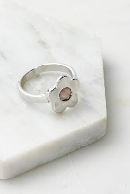 Floral Gem Centre Ring - Silver S/M at Urban Outfitters
