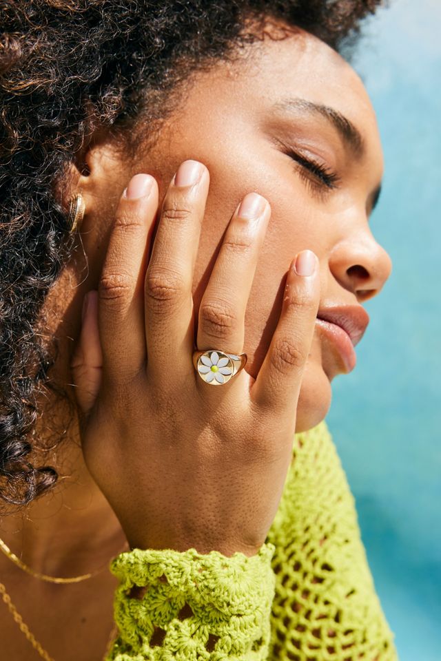 Daisy Enamel Signet Ring #1