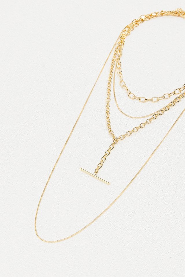 Collier à rangs multiples avec barre en T doré #1
