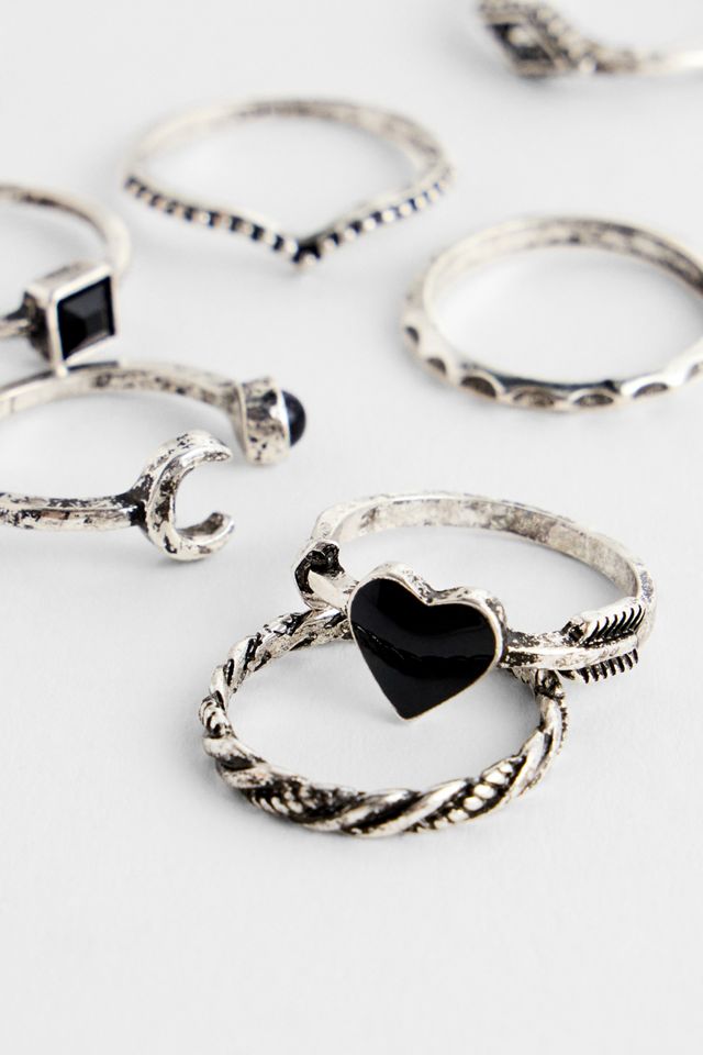Silence + Noise Black Stone Heart Ring 8-Pack #2