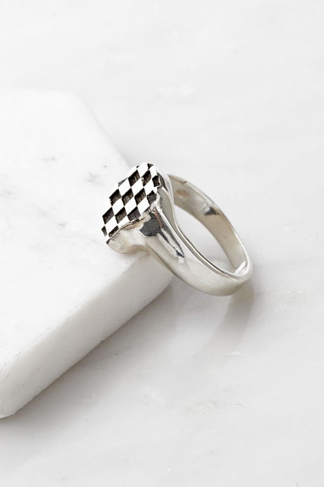 Rat Betty Sterling Silver Chequered Head Ring Urban Outfitters UK