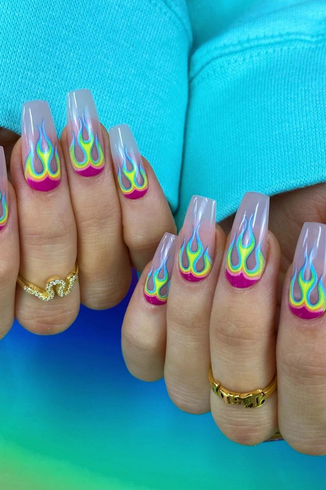 SHRINE X NUKA NAILS UO Exclusive Rainbow Flames False Nails #1