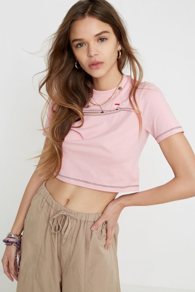 FILA Pink Keyhole Crop T Shirt Urban Outfitters UK