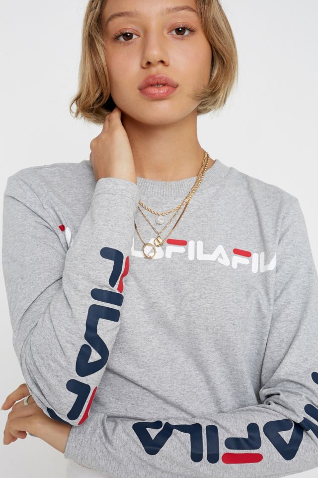 FILA Lottie Beach Grey Long-Sleeve T-Shirt | Urban Outfitters UK