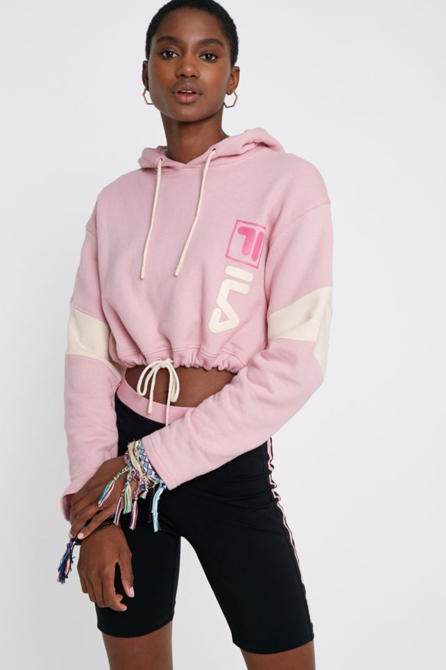 FILA Pink Logo Crop Hoodie Urban Outfitters UK