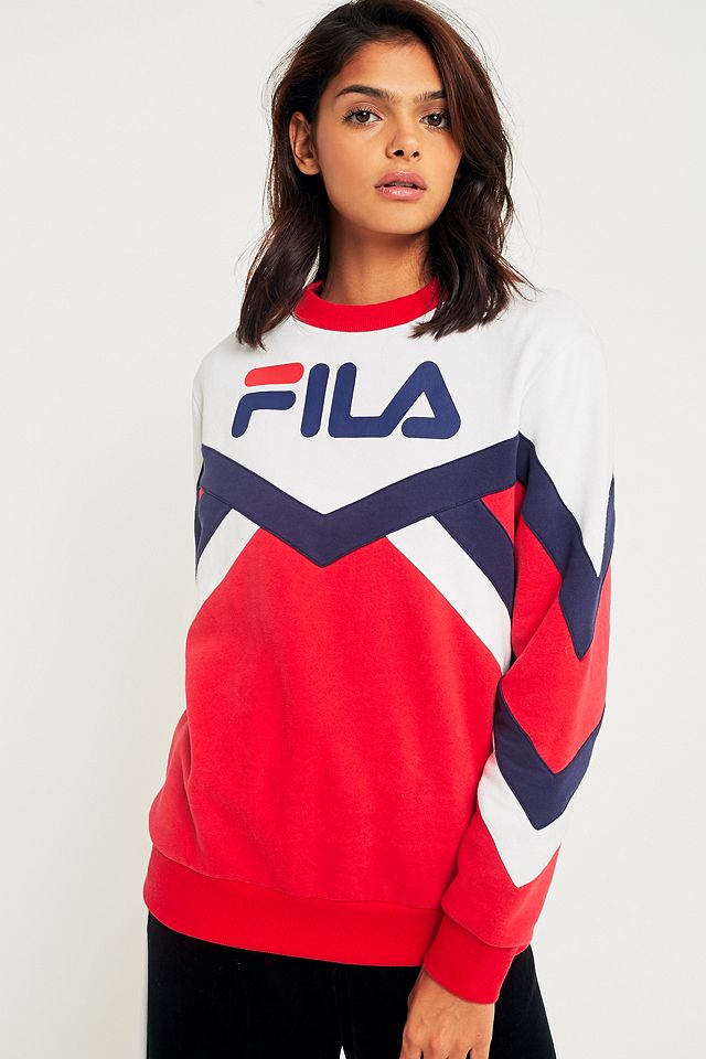 FILA Red Colour-Blocked Logo Sweatshirt | Urban Outfitters UK