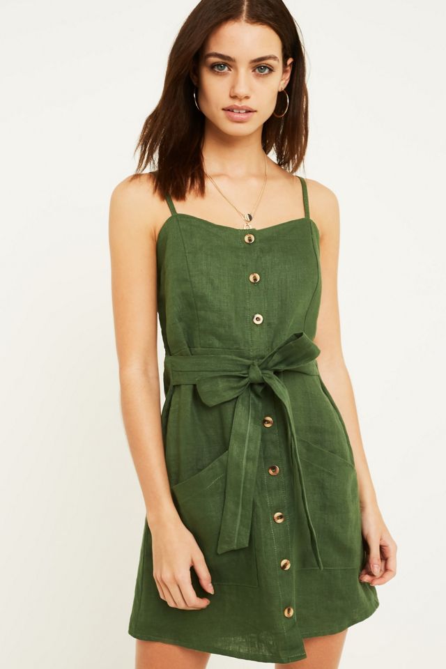 Faithfull The Brand Beso Green Button-Through Mini Dress | Urban Outfitters  UK