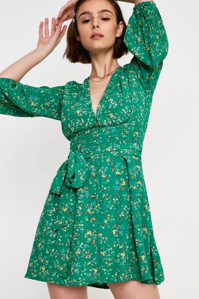 Faithfull The Brand Margo Green Floral Mini Dress