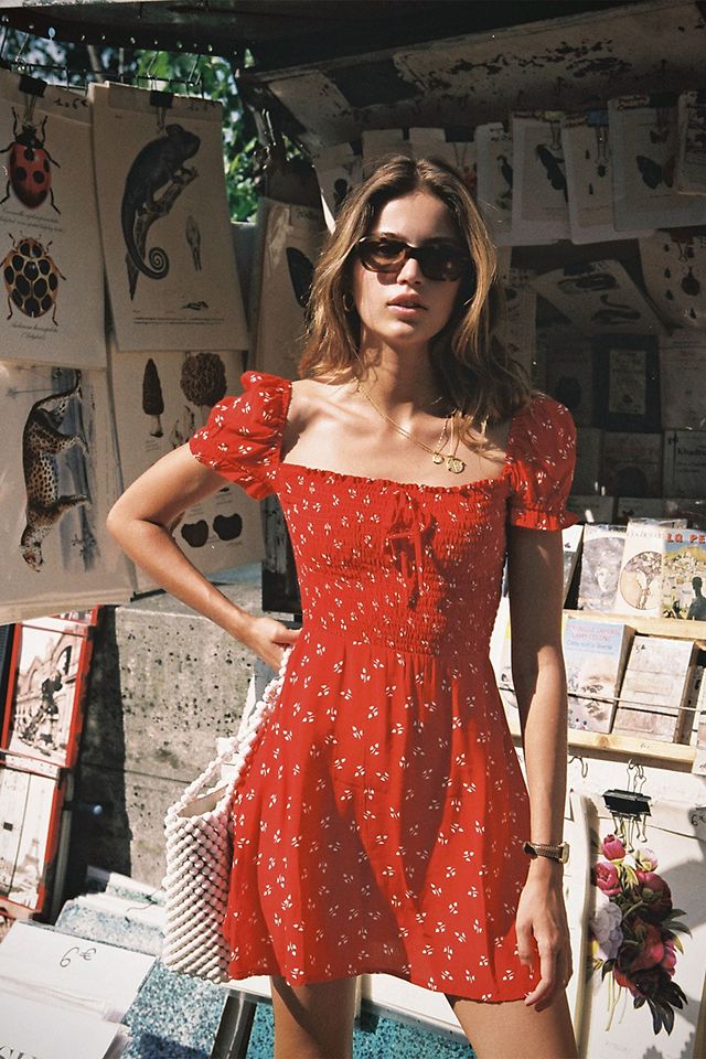 Faithfull The Brand Genevieve Red Floral Mini Dress | Urban Outfitters UK