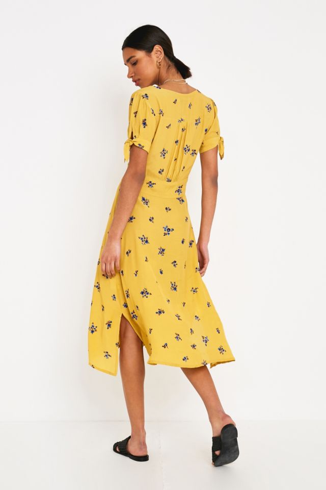 Faithfull The Brand Billie Yellow Floral Midi Dress Urban Outfitters UK