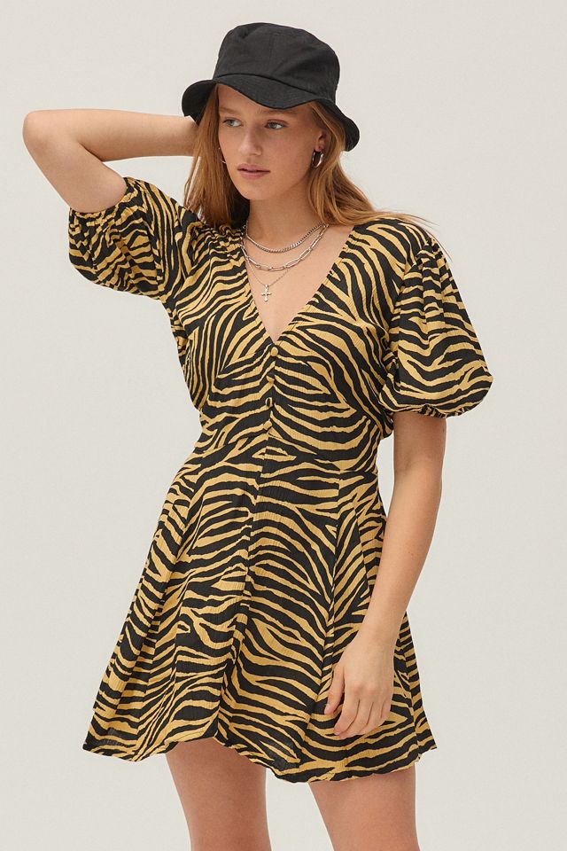 Faithfull The Brand Ilia Zebra Print V-Neck Mini Dress