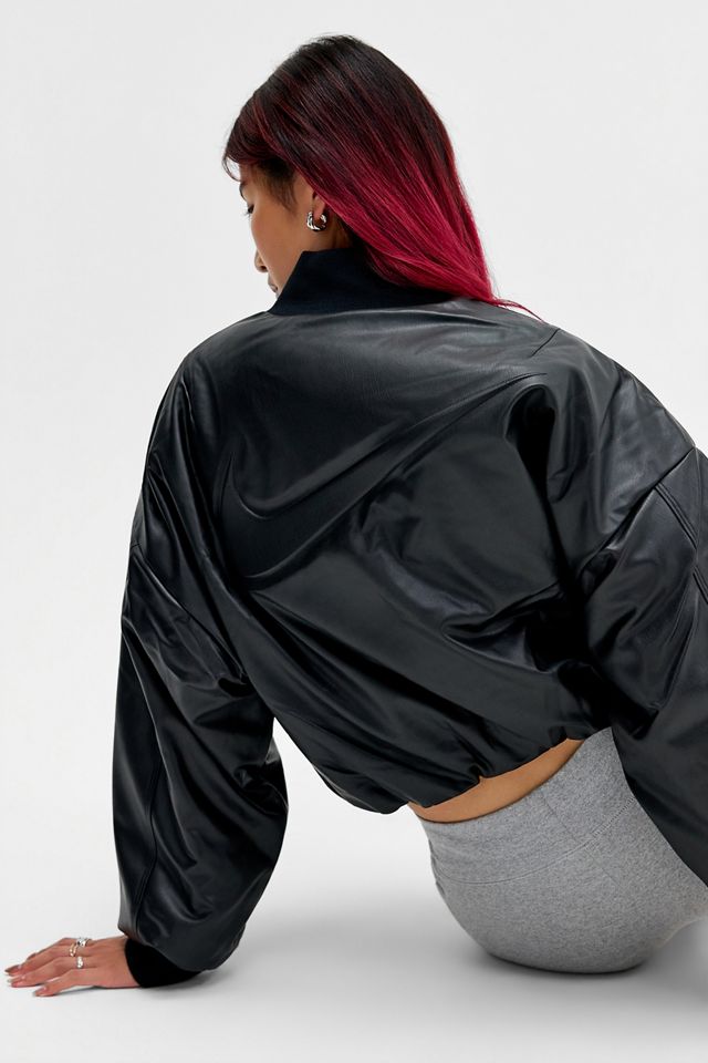 Nike Black Faux Leather Bomber Jacket #2
