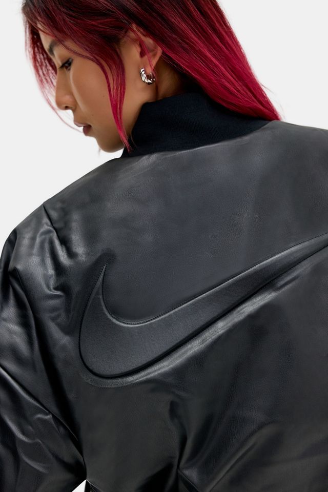 Nike Black Faux Leather Bomber Jacket #3
