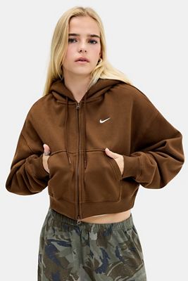 Nike Studio Brown Fleece Cropped Zip-Through Hoodie