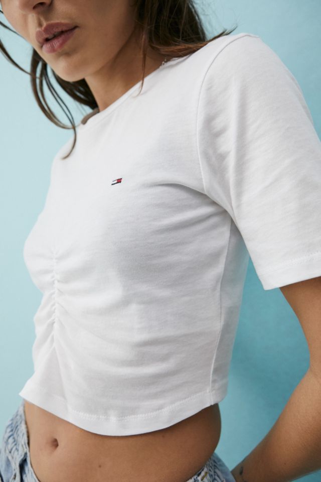 Tommy Hilfiger White Crop Ruched Top