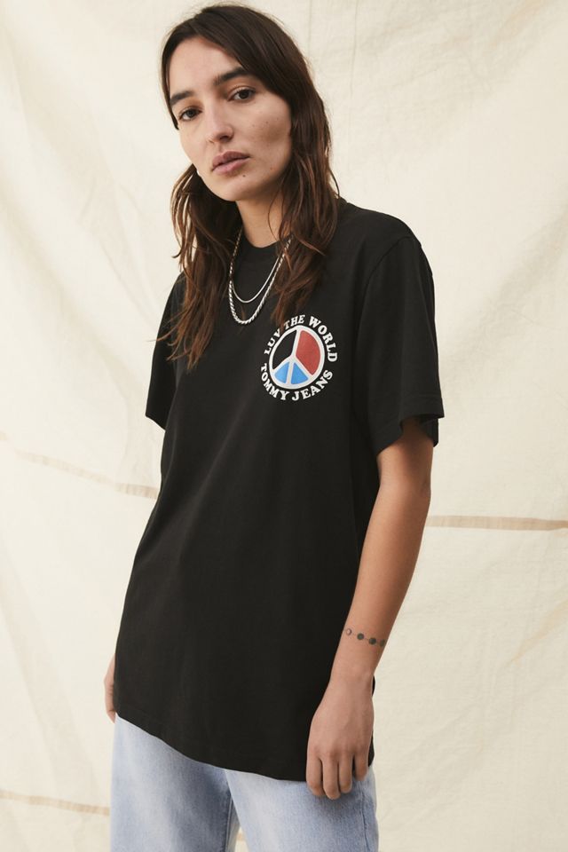 Tommy Hilfiger Luv The World Black Peace Logo T-Shirt | Urban Outfitters UK