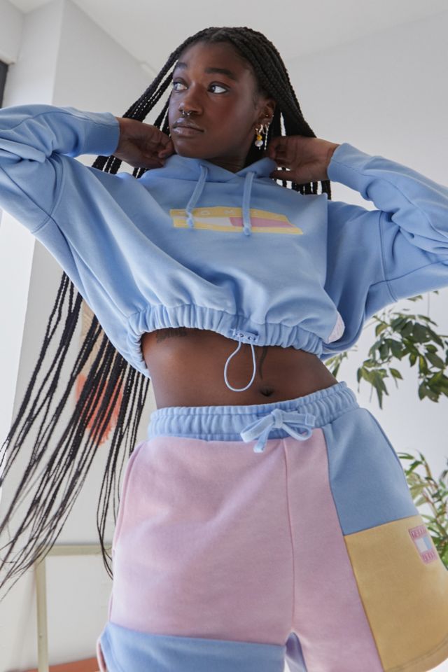 Tommy Hilfiger Blue Pastel Flag Cropped Hoodie