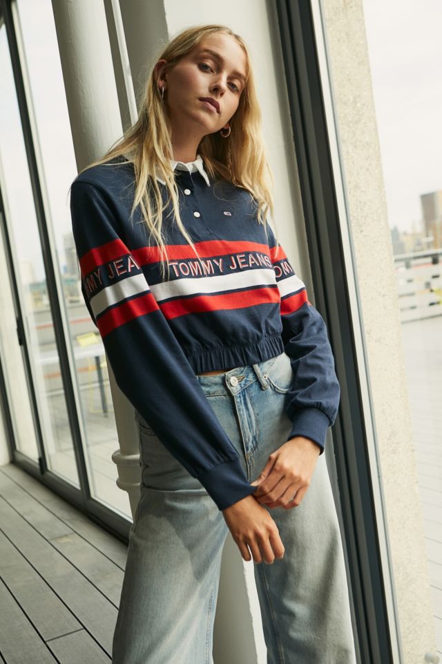 Tommy Hilfiger Navy Cropped Rugby Sweatshirt | Urban Outfitters