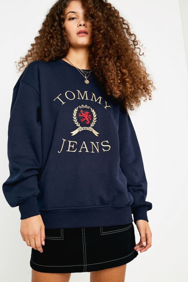 Tommy jeans crest collection navy on sale crew neck sweatshirt