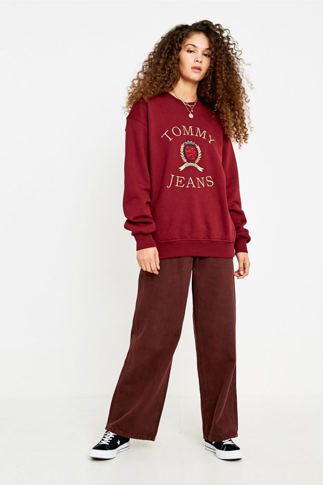 Tommy Jeans Crest Collection Burgundy Crew Neck Sweatshirt #1