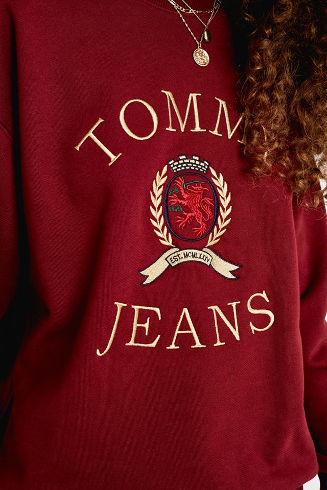 Tommy Jeans Crest Collection Burgundy Crew Neck Sweatshirt #2