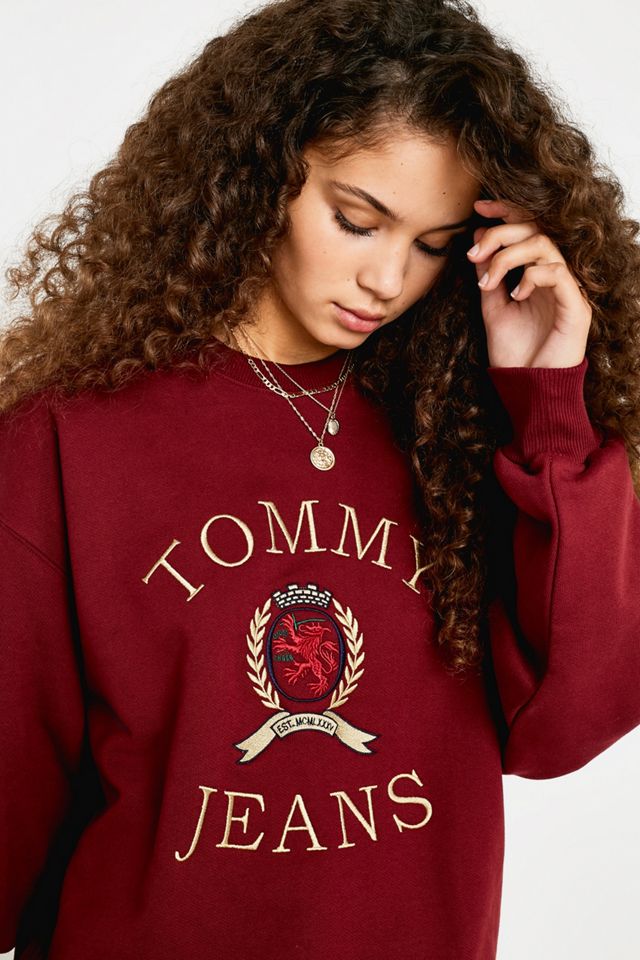 Tommy Jeans Crest Collection Burgundy Crew Neck Sweatshirt #3