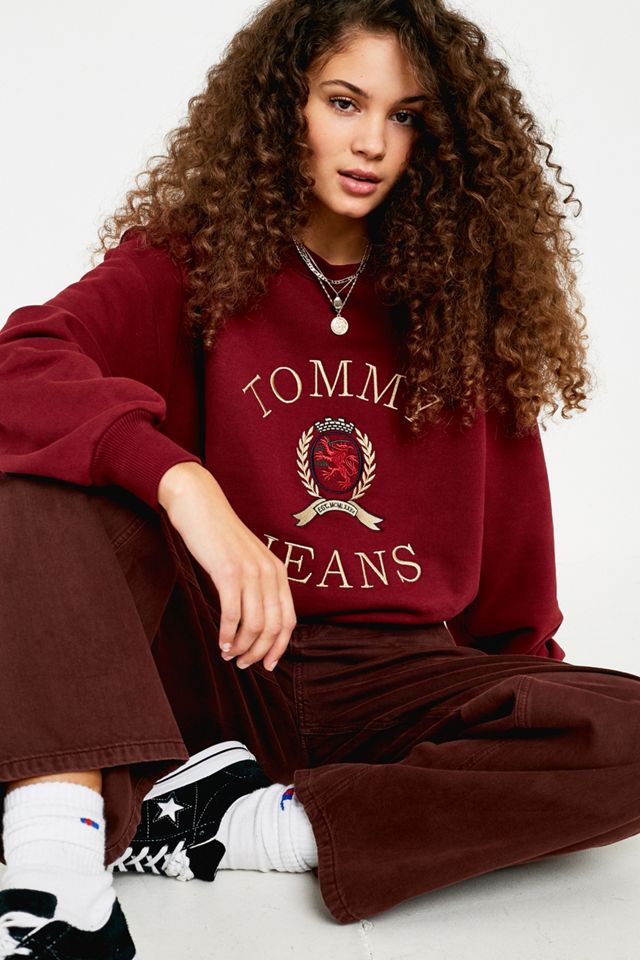 Tommy Jeans Crest Collection Burgundy Crew Neck Sweatshirt #5
