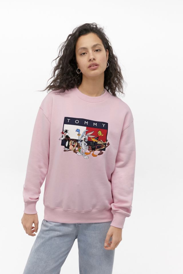 Tommy Jeans X Looney Tunes Embroidered Pink Crew Neck Sweatshirt