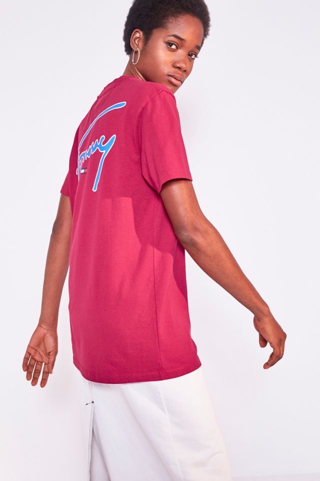 Tommy Jeans Vivid Pink Signature Logo Testo T-Shirt #1
