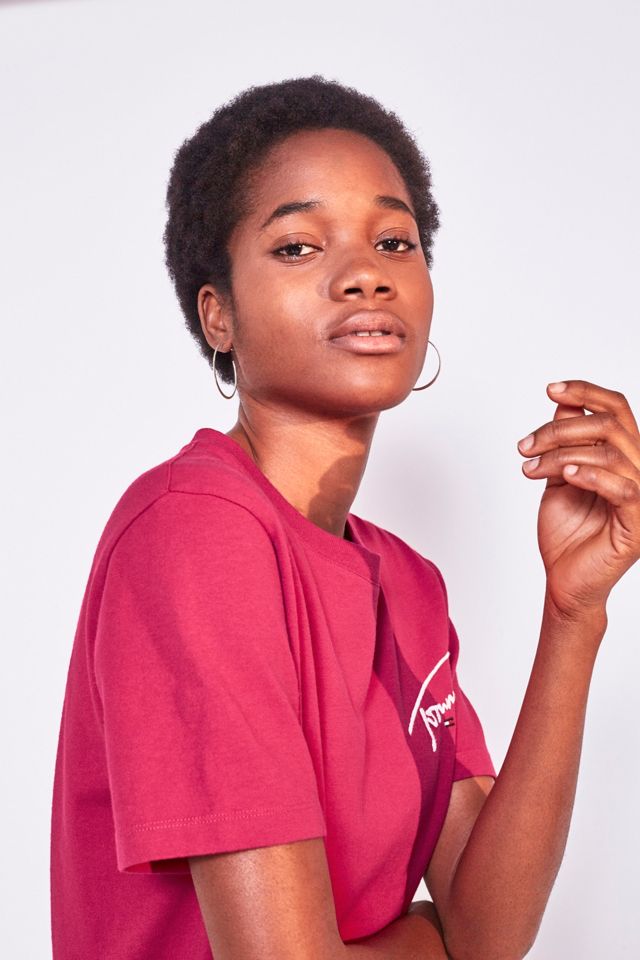Tommy Jeans Vivid Pink Signature Logo Testo T-Shirt #3