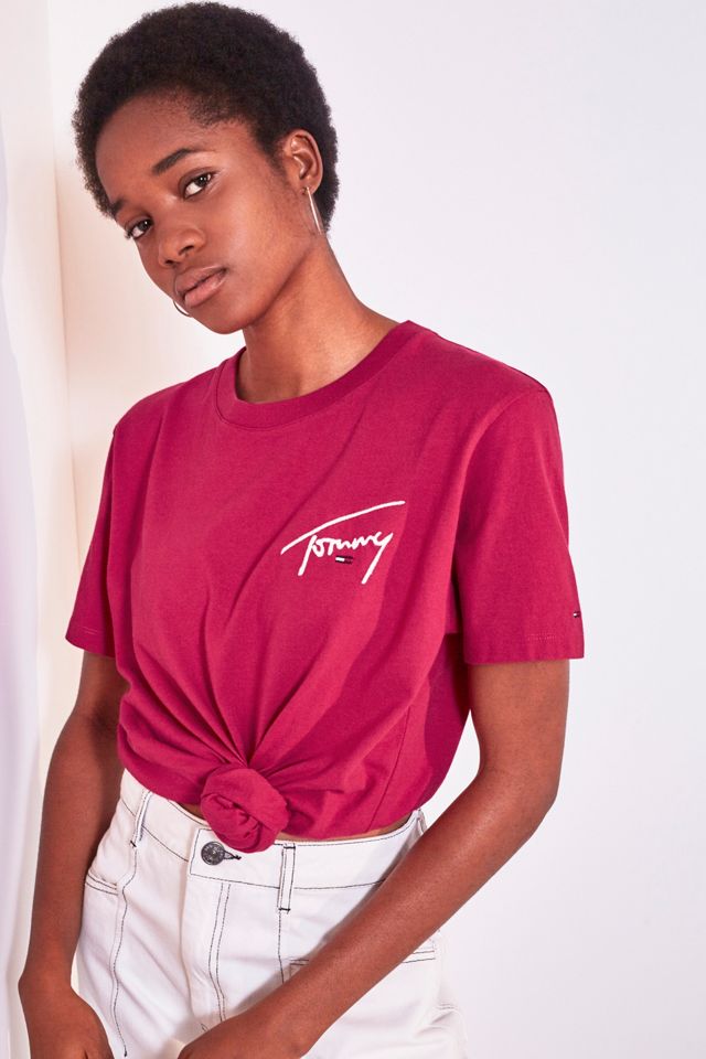 Tommy Jeans Vivid Pink Signature Logo Testo T-Shirt #5
