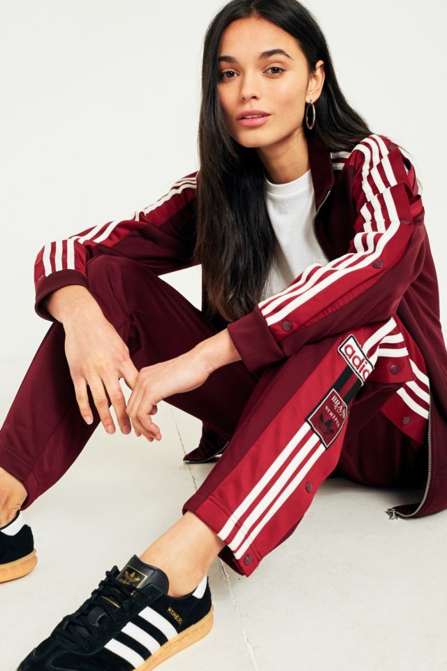 Adidas originals adibreak burgundy outlet 3-stripe popper track trousers