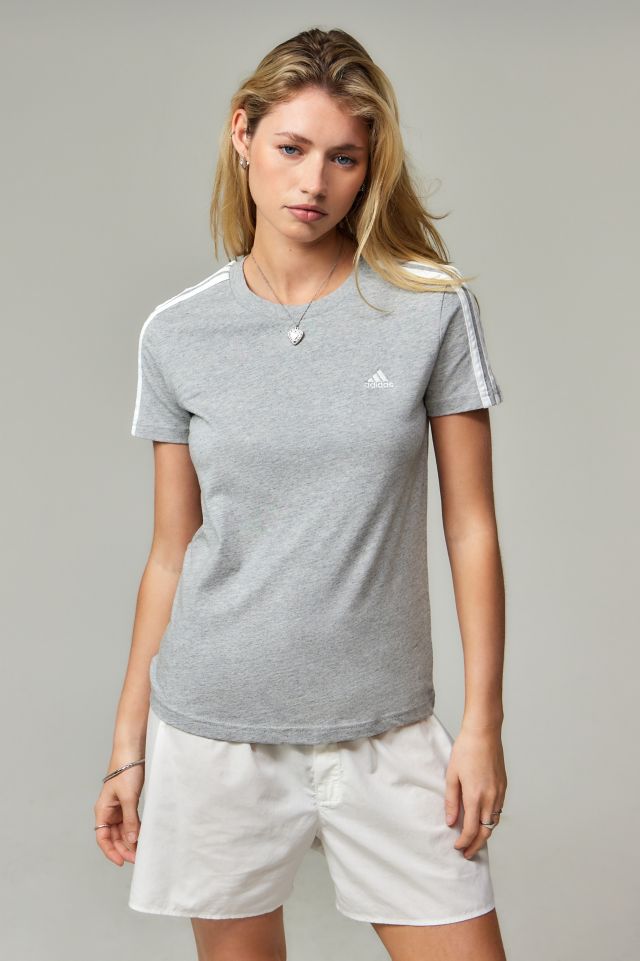 adidas 3 Stripe Grey T Shirt Urban Outfitters UK