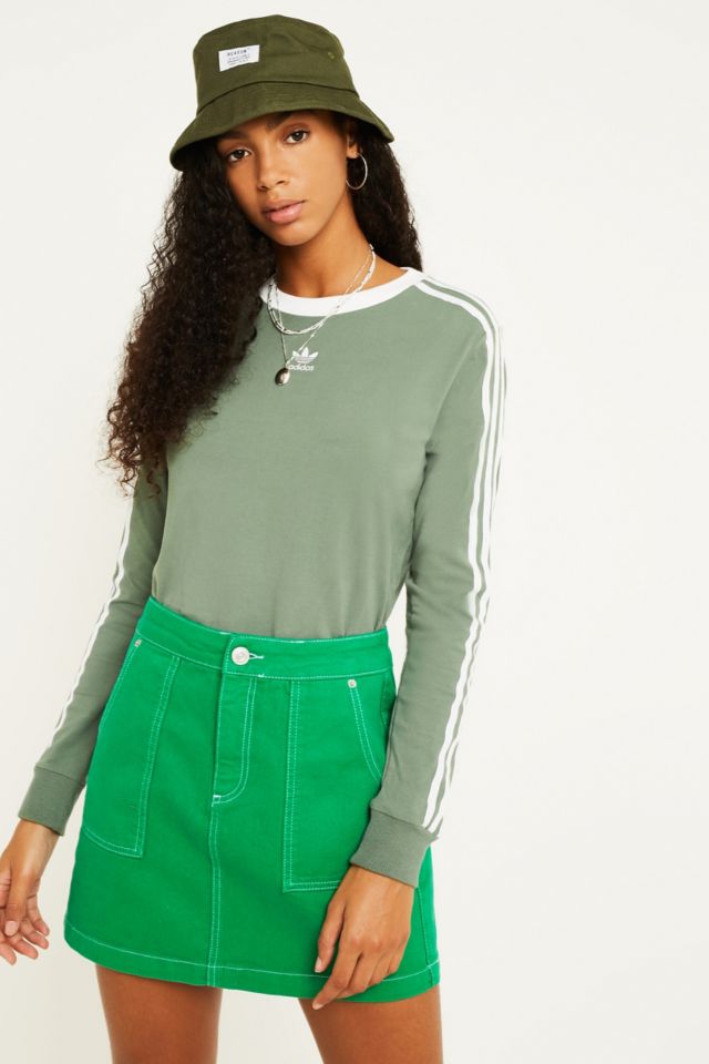 adidas Originals Khaki 3-Stripe Long-Sleeve T-Shirt | Urban Outfitters UK