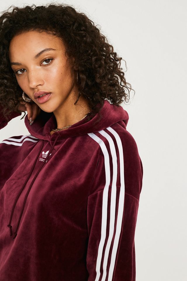 adidas Originals - Sweat à capuche court en velours bordeaux #1
