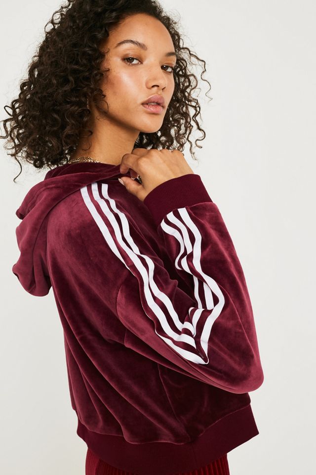 adidas Originals - Sweat à capuche court en velours bordeaux #3