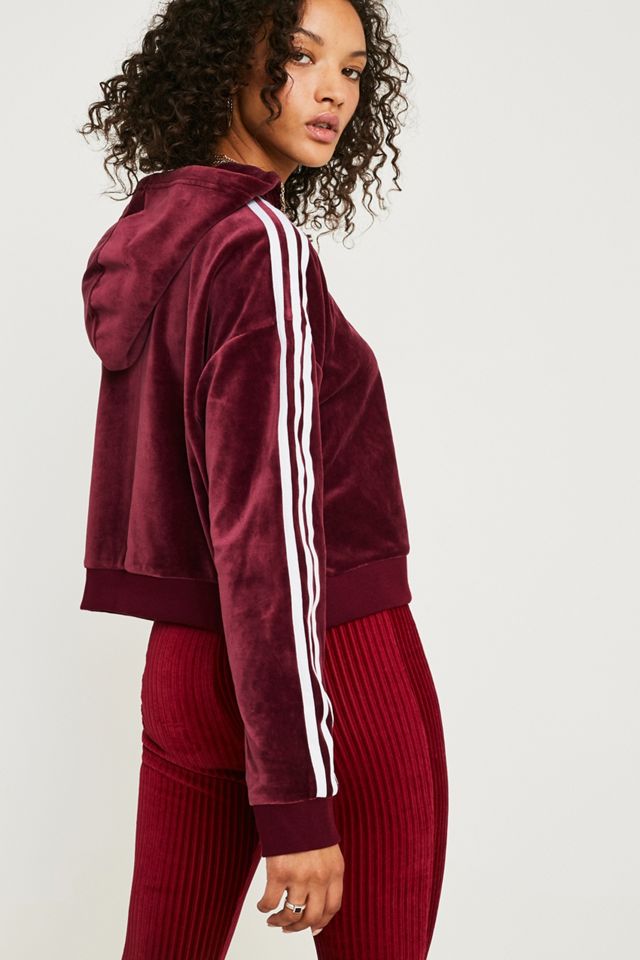 adidas Originals - Sweat à capuche court en velours bordeaux #4