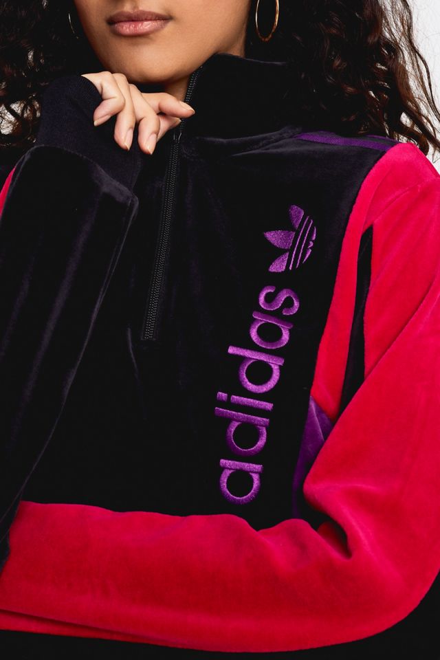 adidas Originals Velour Panelled Half-Zip Dress #1
