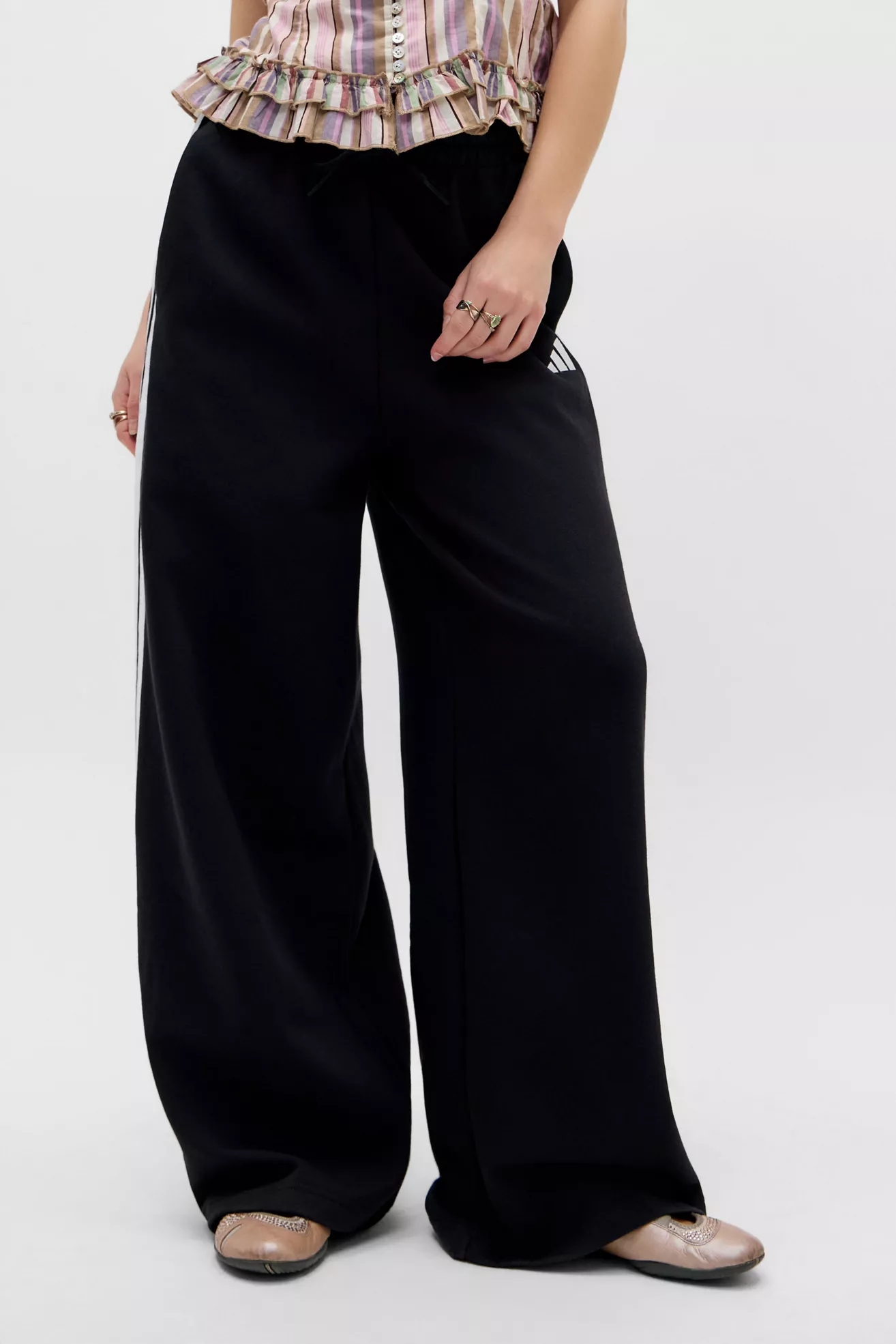adidas Black 3-Stripes Wide Leg Track Pants