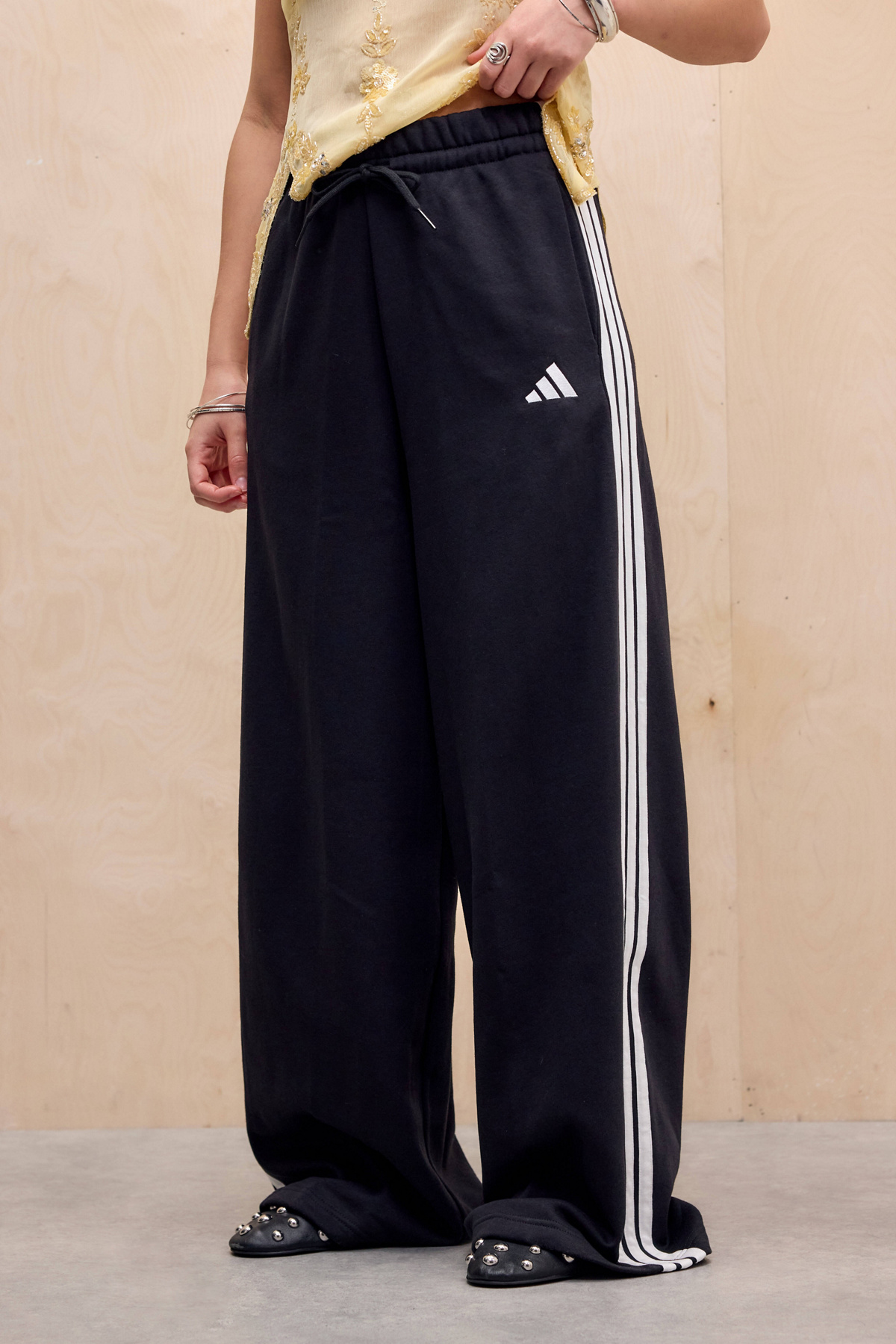 adidas Black 3-Stripes Wide Leg Track Pants