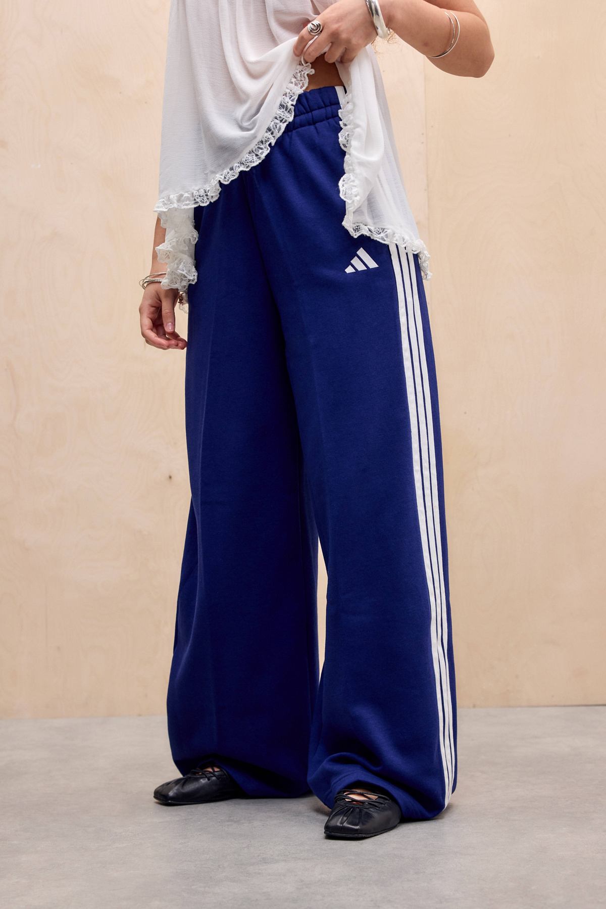 Adidas Navy 3-Stripes Wide Leg Track Pants