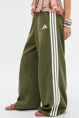 adidas Olive 3-Stripes Baggy Track Pants