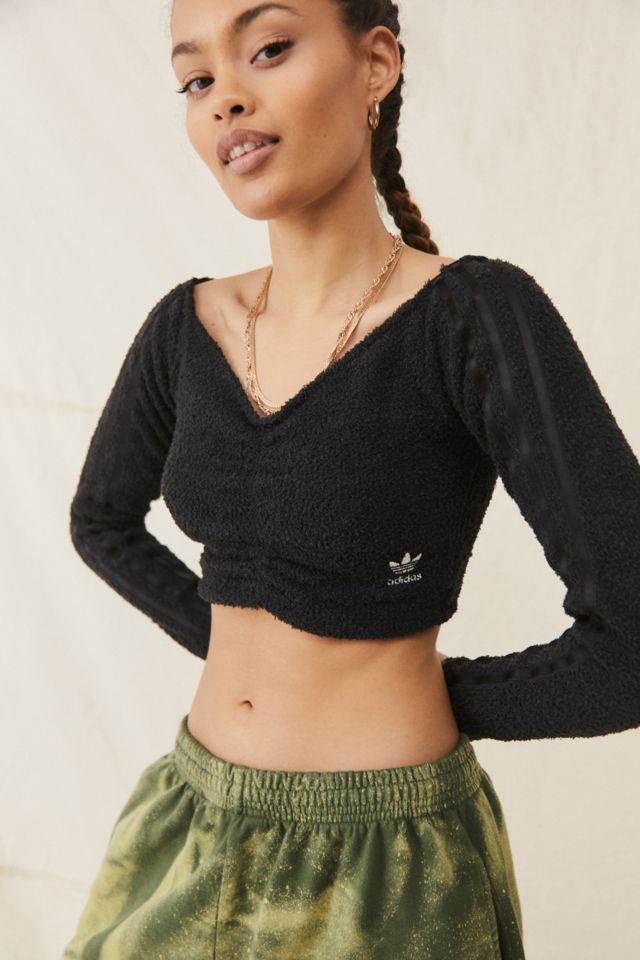 adidas Originals Fluffy Knit Black Off Shoulder Crop Top