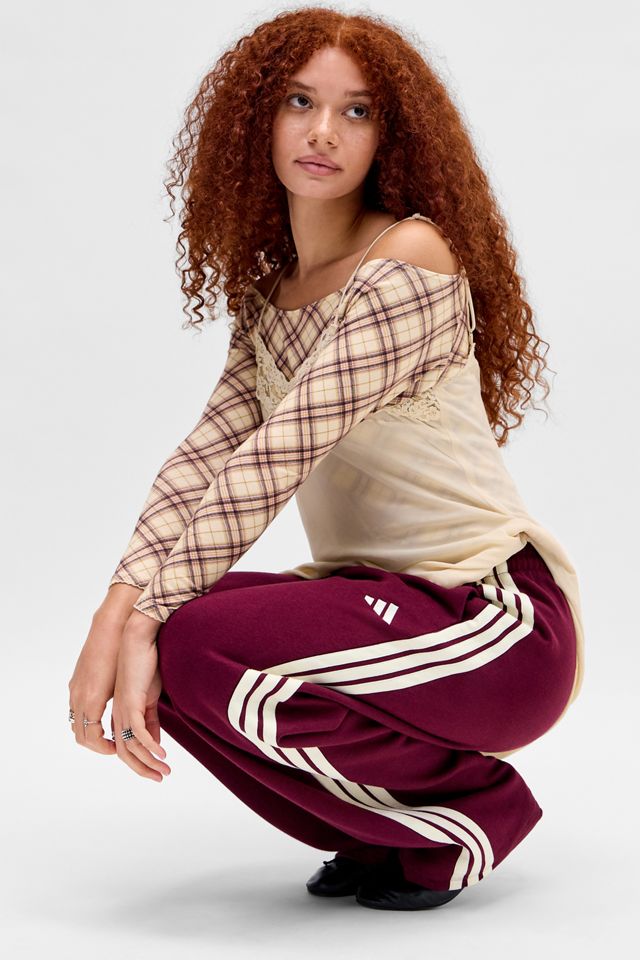 adidas Burgundy 3-Stripe Baggy Track Pants #1